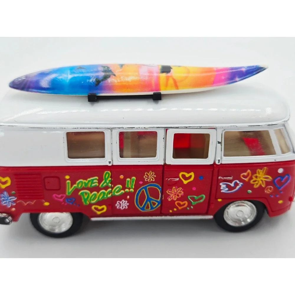 KINSMART 1:32 Volkswagen Microbus Diecast Love Peace Hippie Van with Surfboard